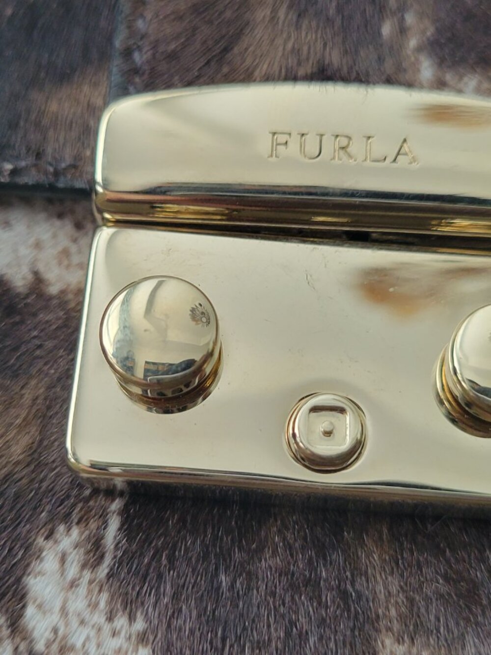 NWT Furla Cowhide Animal Print Leather Gold Chain Clutch Shoulder Bag Italy - Picture 3 of 16
